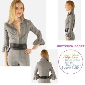 NWOT GRETCHEN SCOTT Priss The Wall Streeter Blouse Ruffle GlenPlaid Size M